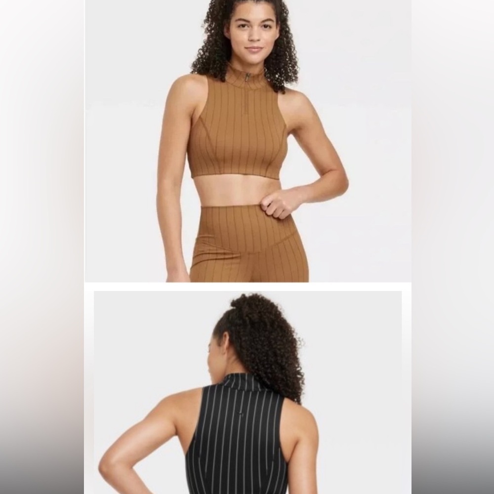 Lot of TWO Joy Lab High Neck Zip Up Cropped Bra Tops in Brown and Black